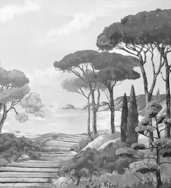 Papier peint balade dans les calanques noir et blanc, XXL, tendance