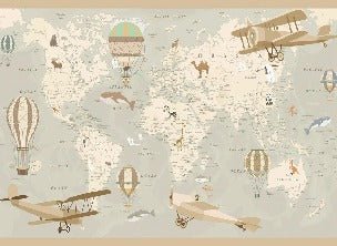 Papier peint enfant carte du monde aviateur