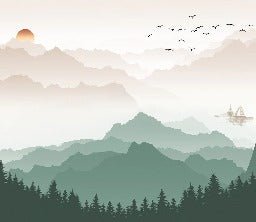 Papier peint montagne dans brume terracotta