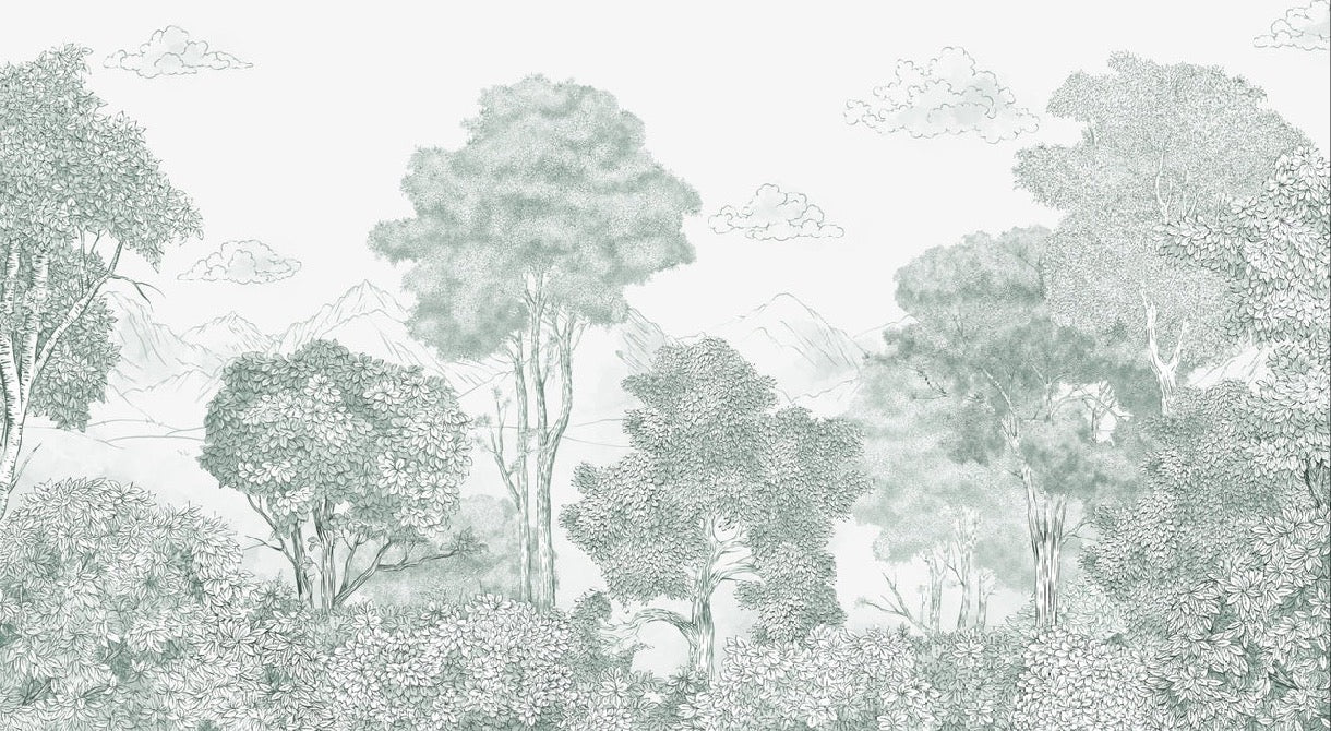 Papier peint panoramique Forêts et Monts vert, XXL, tendance
