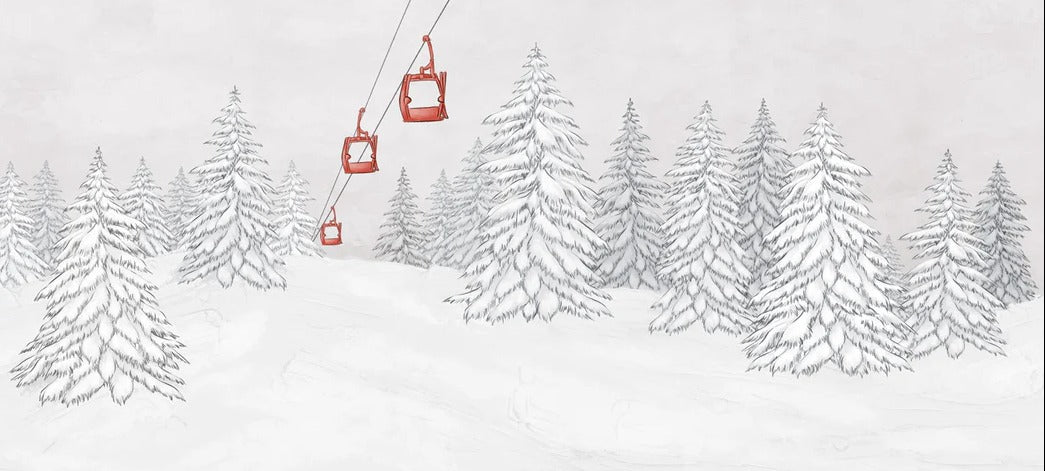Papier peint montagne télécabine rouge