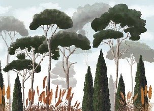 Papier peint sur mesure cyprès pins et herbes de la pampa, XXL, tendance