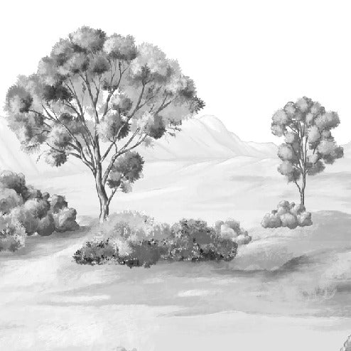 Papier peint paysage poétique noir et blanc