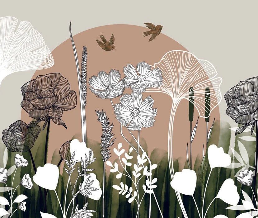 Papier peint panoramique illustration florale, XXL, tendance