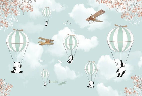 Papier peint Panda en montgolfières