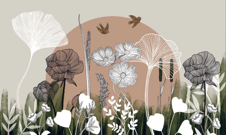 Papier peint panoramique illustration florale