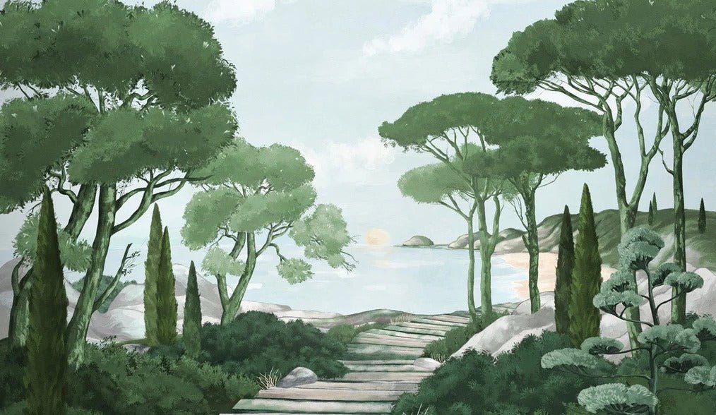 Papier peint balade dans les calanques vert, XXL, tendance