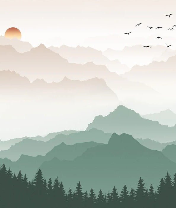Papier peint montagne dans brume terracotta