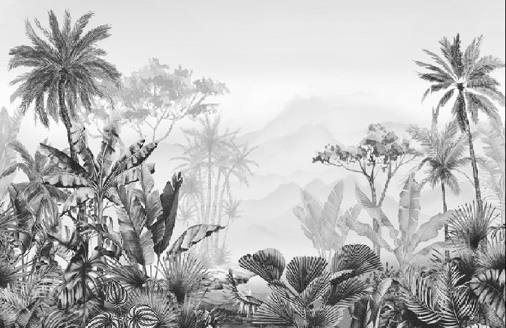 Papier peint tendance tropical noir et blanc