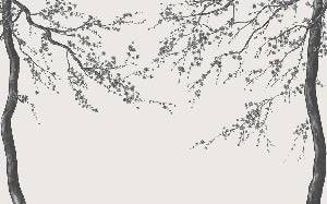Papier peint panoramique fleur Sakura noir et blanc