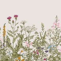 Papier peint fleur botanique folk romantique