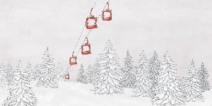 Papier peint montagne télécabine rouge