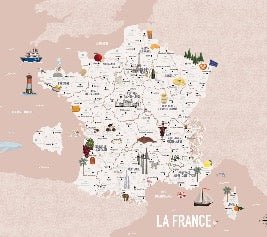 Papier peint enfant carte France rosé