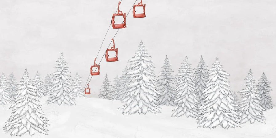 Papier peint montagne télécabine rouge