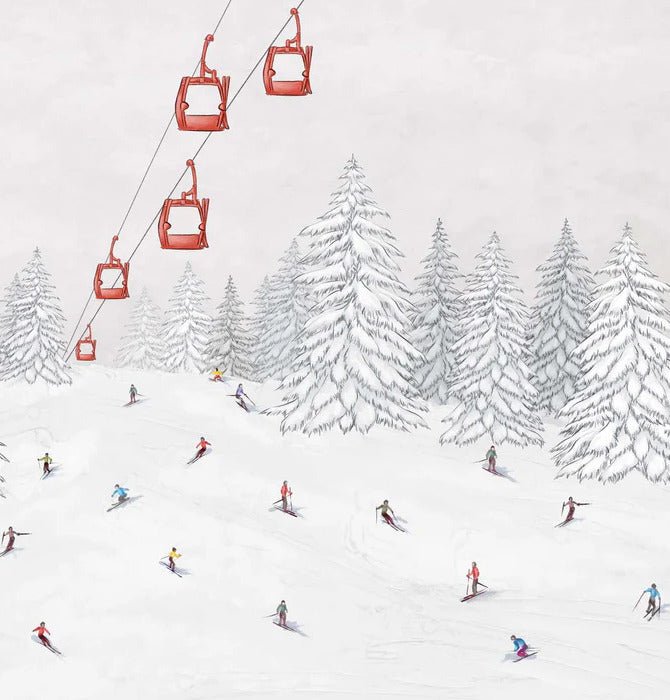 Papier peint télécabine skieurs colorés, XXL, tendance