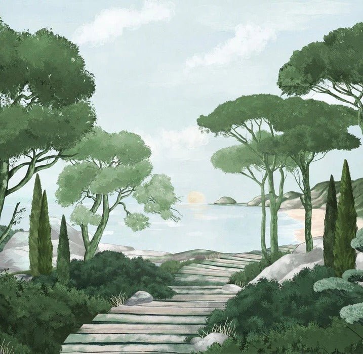 Papier peint balade dans les calanques vert, XXL, tendance