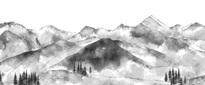 Papier peint montagne chaine des Aravis noir et blanc