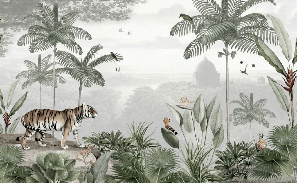 Papier Peint Jungle des Félins - H267cm x L432cm - Matière Vinyle