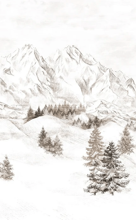 Papier Peint Montagne massif des Alpes - H210cm x L130cm - Matière Softouch, XXL, tendance