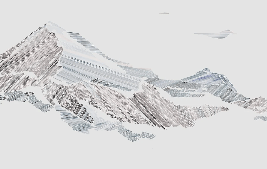 Papier Peint Panoramique Montagne Graphique Style - H260cm x L410cm - Matière Softouch, XXL, tendance