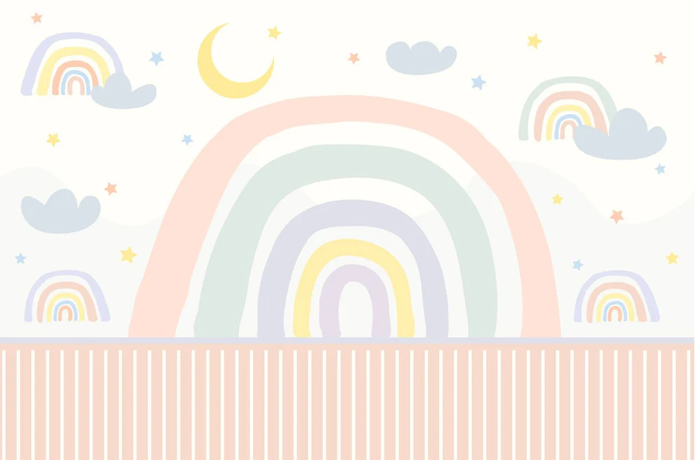 Papier Peint Chambre Fille Arc en Ciel - H252cmx L380cm - Matière Softouch