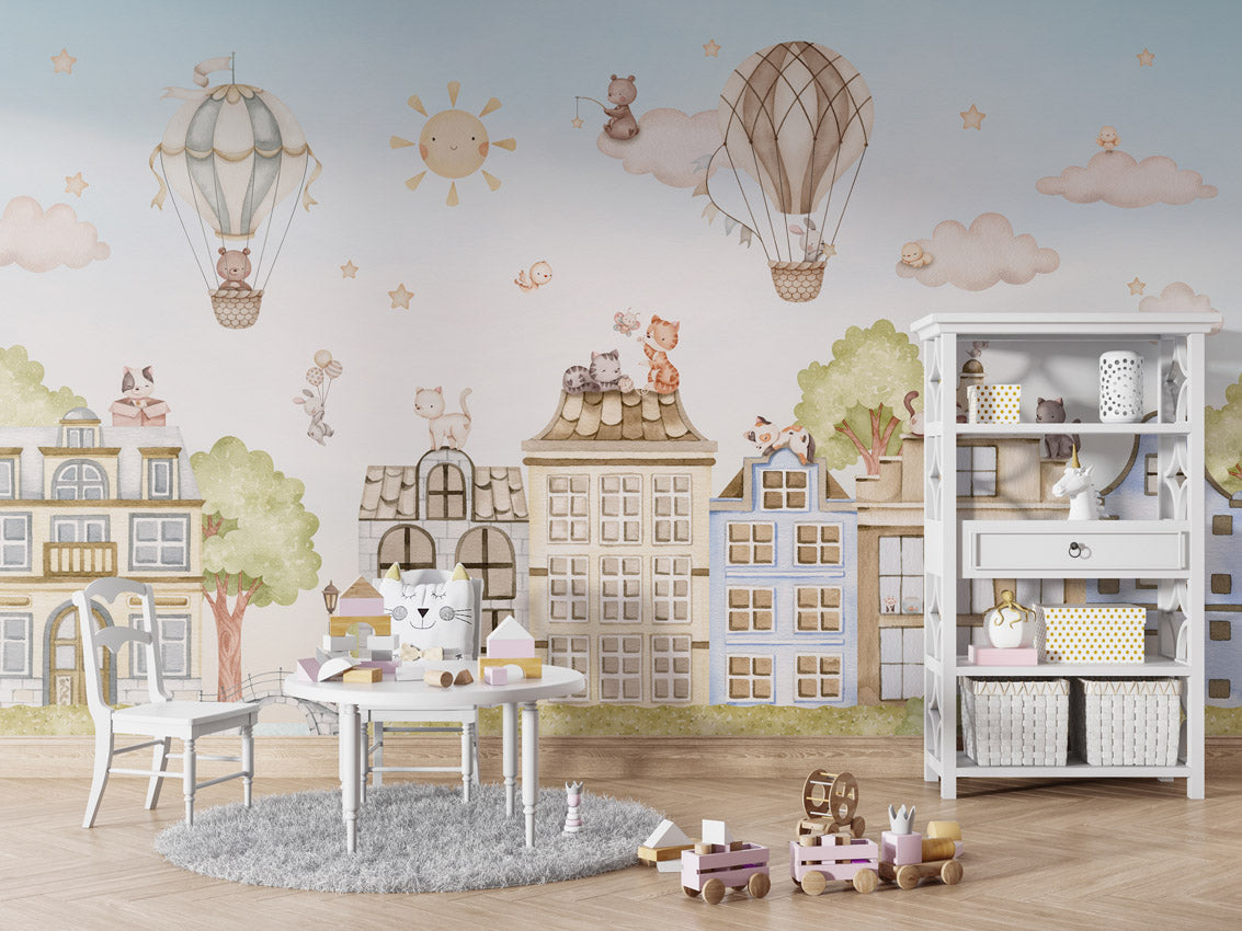 Papier peint enfant - Les chats de la ville - Muralconcept