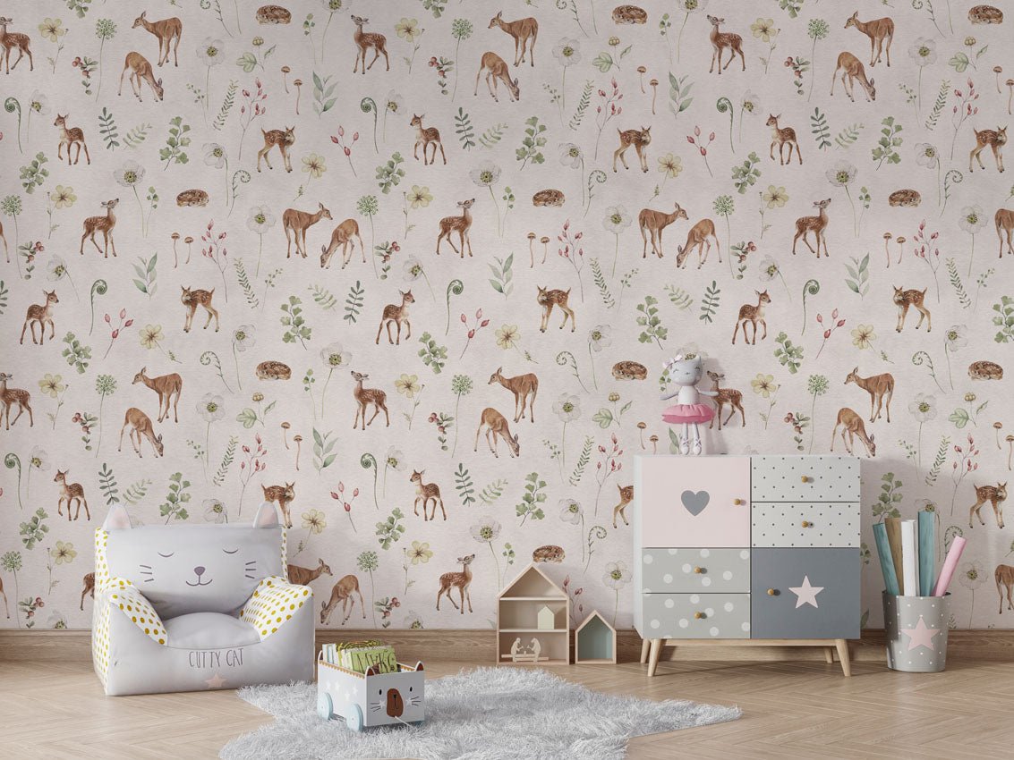 Papier peint à motif pour enfant. Les petits faons - Muralconcept