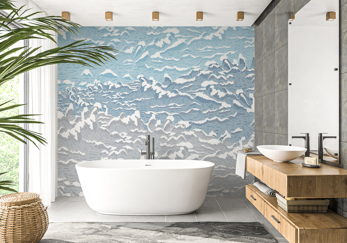 Bathroom wallpaper waves