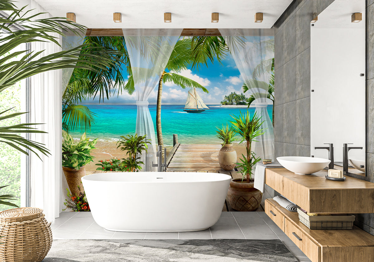 Papier peint salle de bain Windows Sea