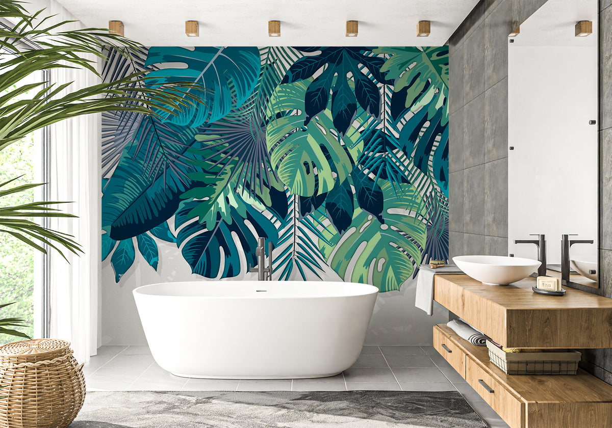 Graphic botanica bathroom wallpaper