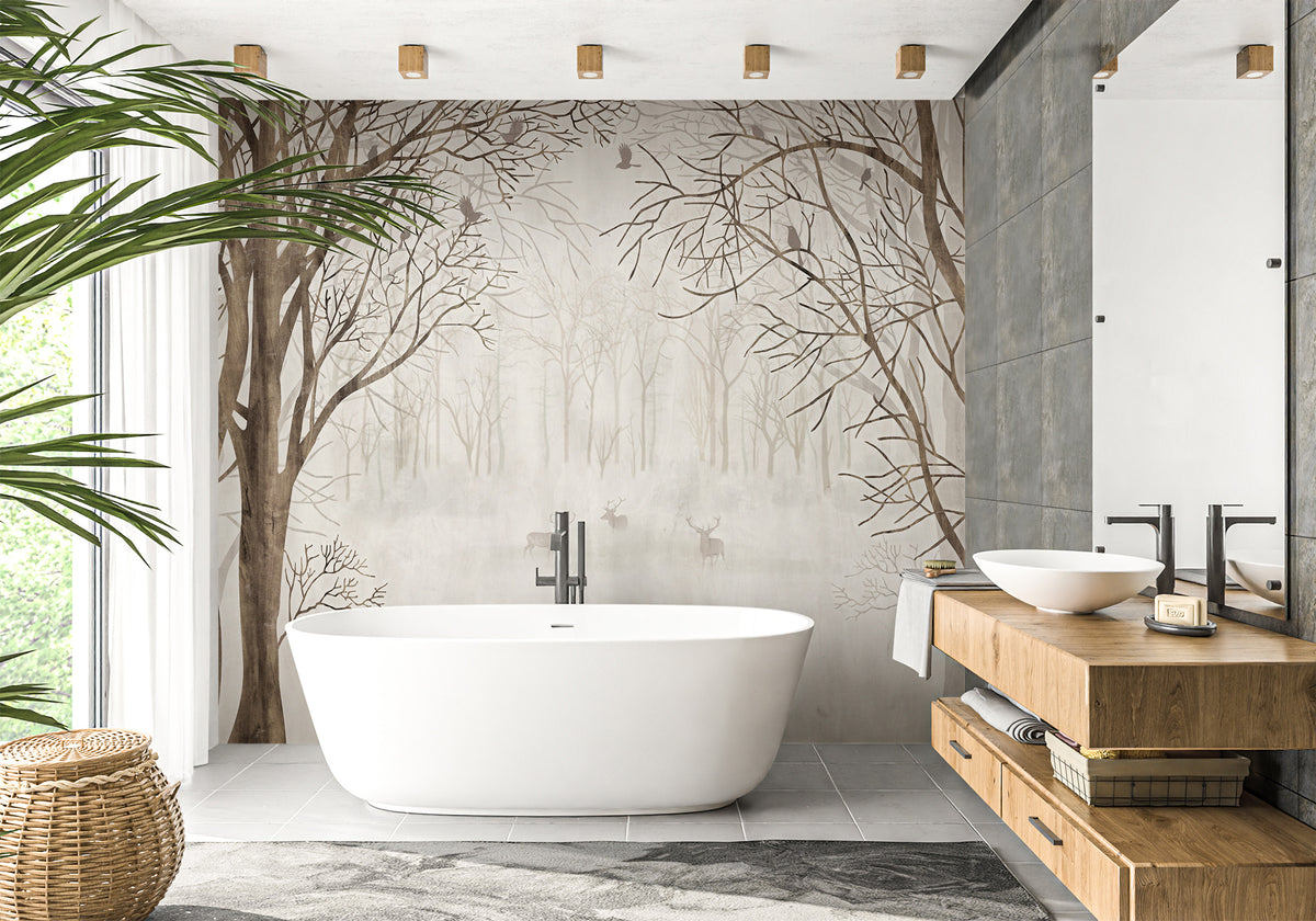 Custom bathroom wallpaper forest welcome to the woods