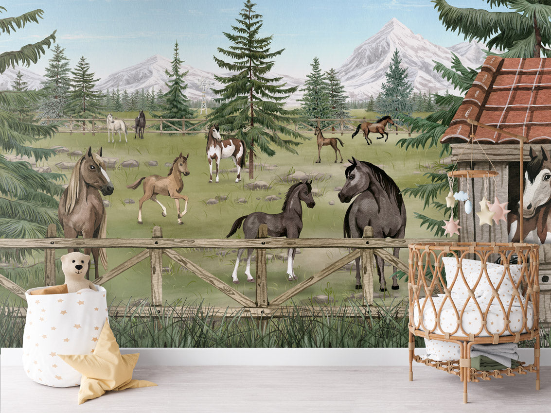 Papier peint évasion - Le havre des chevaux - Muralconcept