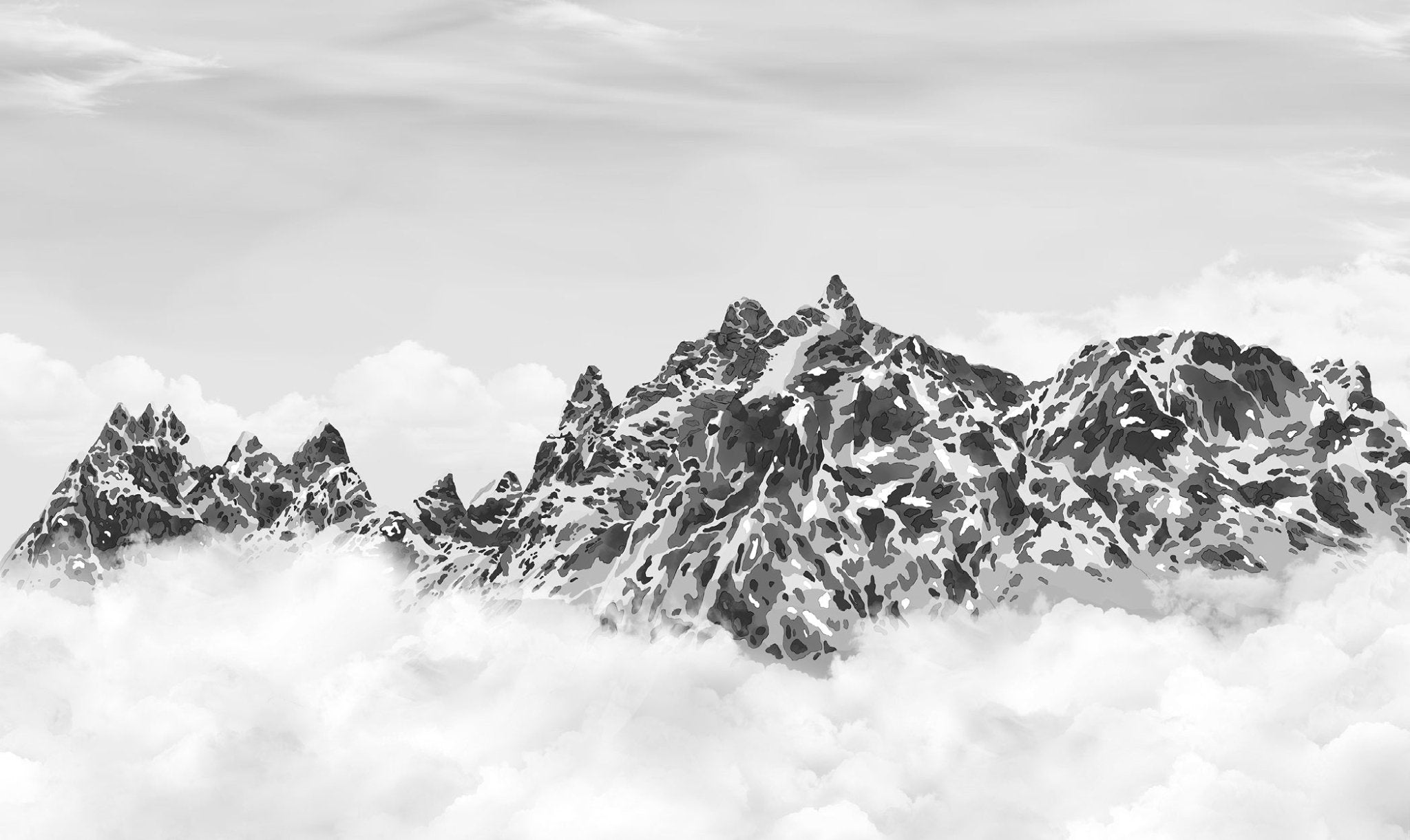 Papier peint noir et blanc toile des Cimes Mont blanc, XXL, tendance