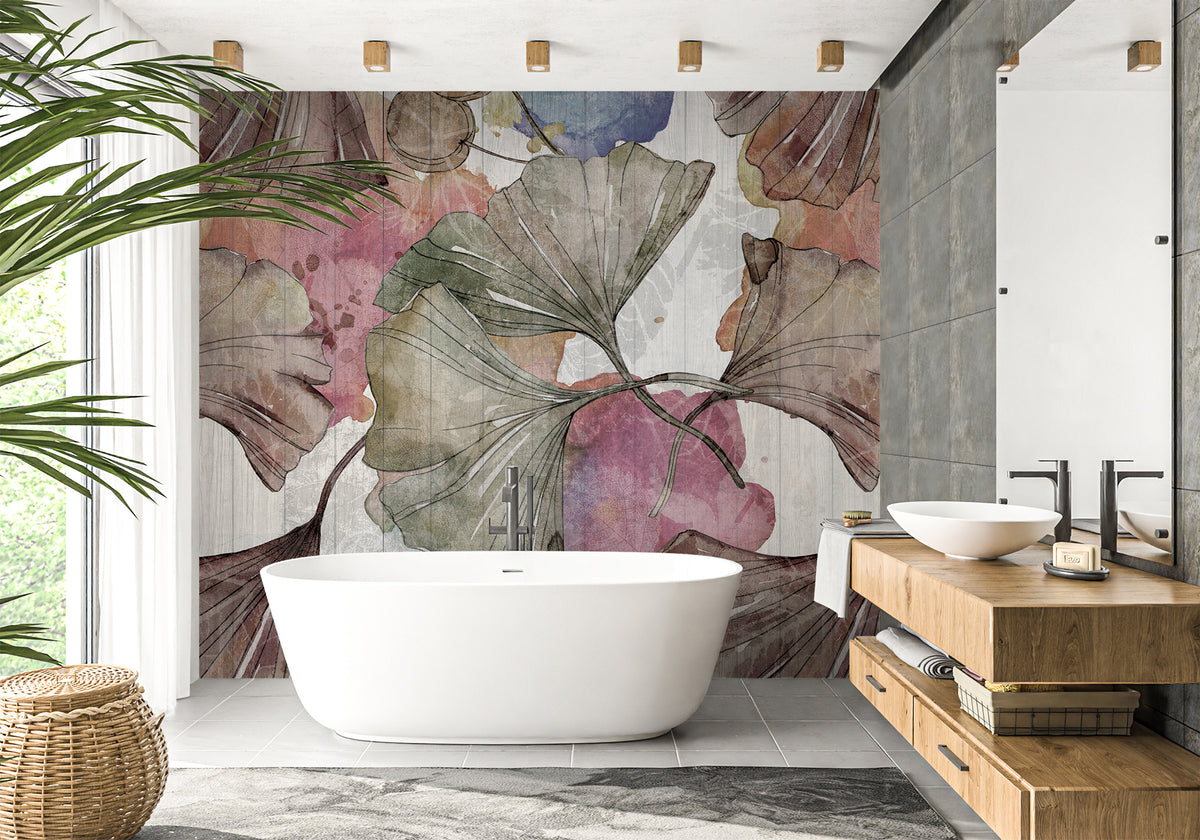 Bathroom wallpaper ginkgo Japan Zen