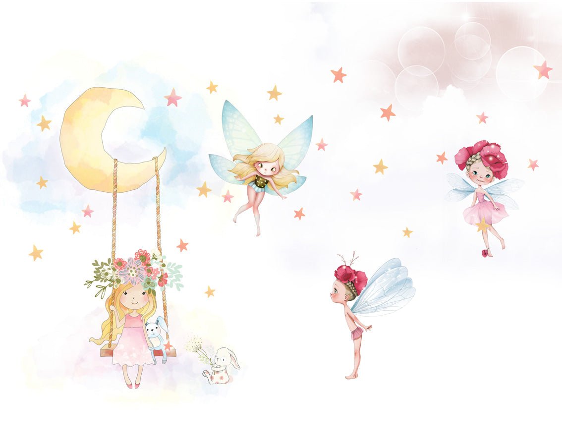 Papier peint fée colorée, mural concept, tendance