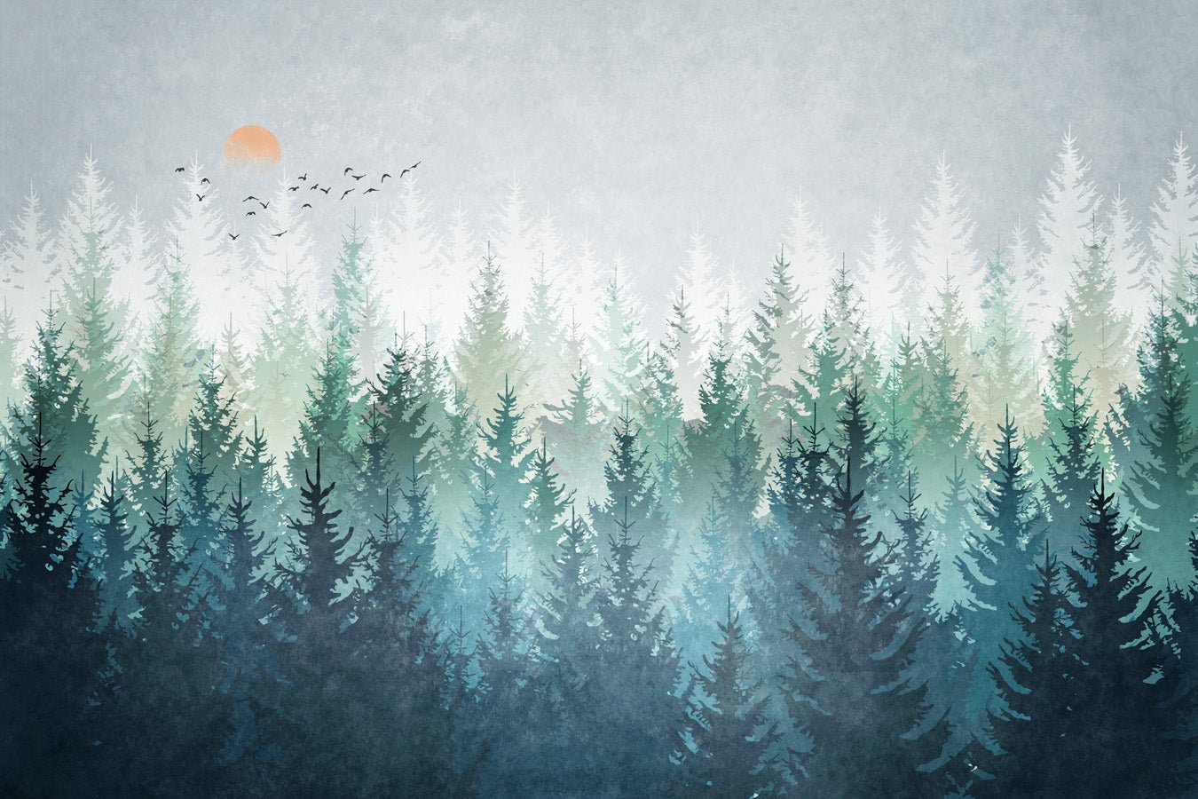 Papier peint forêt canadienne abstrait, mural concept, tendance