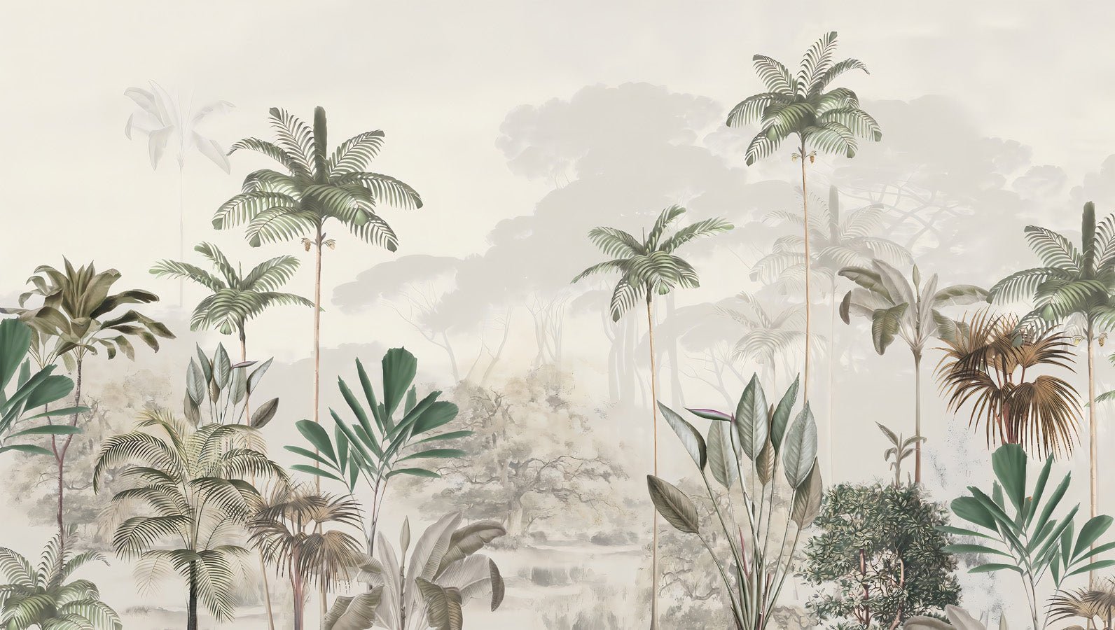 Papier peint panoramique jungle eden vert, mural concept, tendance