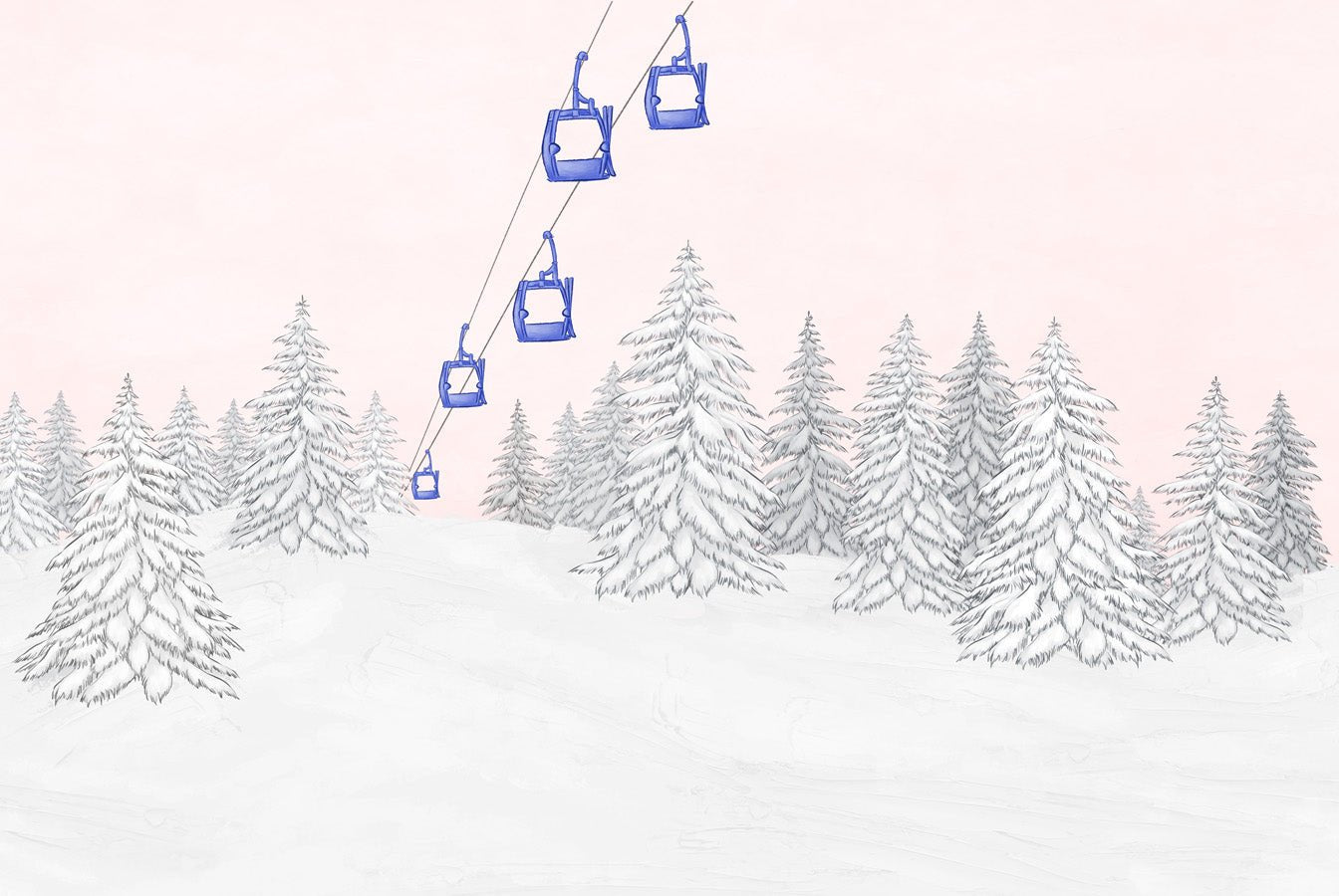 Papier peint télécabine bleuet, mural concept, tendance