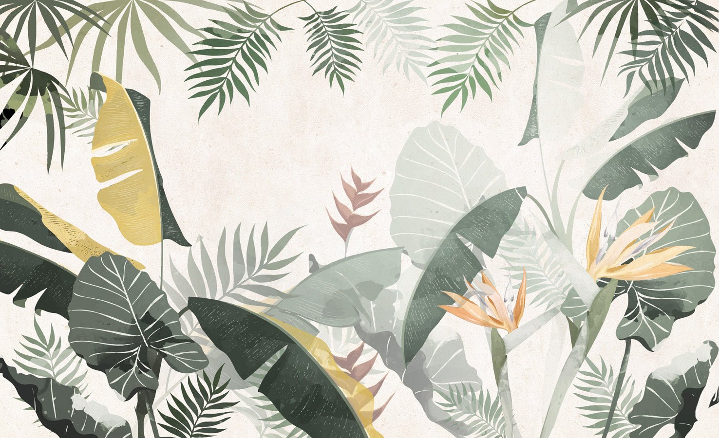 Papier peint salle de bain sur mesure végétal vert jaune, mural concept, tendance