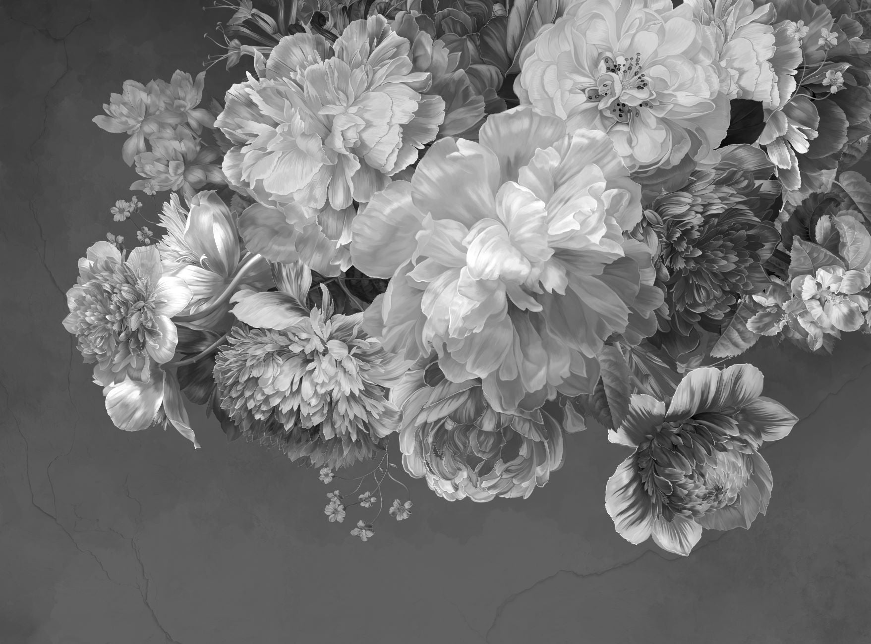 Papier peint bistrot pivoine noir et blanc, mural concept, tendance