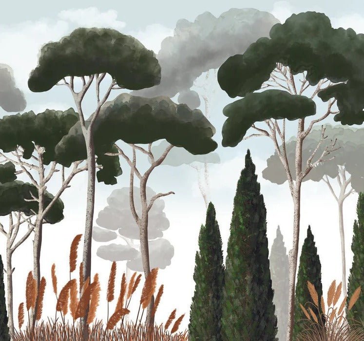 Papier peint sur mesure cyprès pins et herbes de la pampa, XXL, tendance