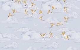 Papier peint nuage poétique oiseau or
