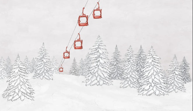 Papier peint montagne télécabine rouge