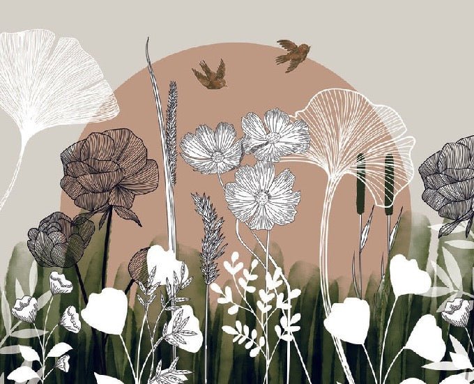 Papier peint panoramique illustration florale, XXL, tendance