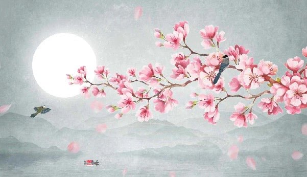 Papier peint tendance floral cerisier poétique, XXL, tendance