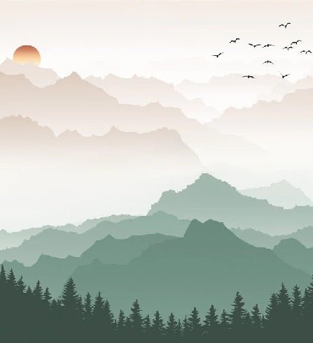 Papier peint montagne dans brume terracotta, XXL, tendance