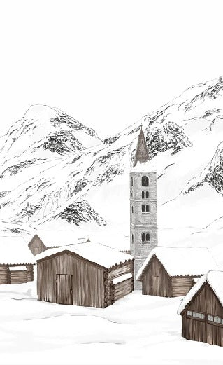 Papier peint village val d'Isère, XXL, tendance