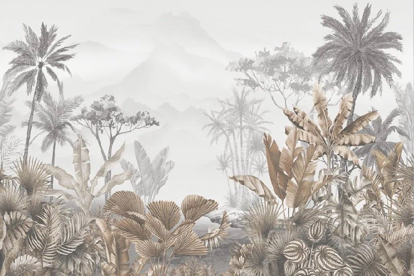Papier peint tendance tropical sepia, mural concept, tendance