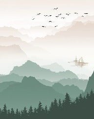 Papier peint montagne dans brume terracotta, XXL, tendance