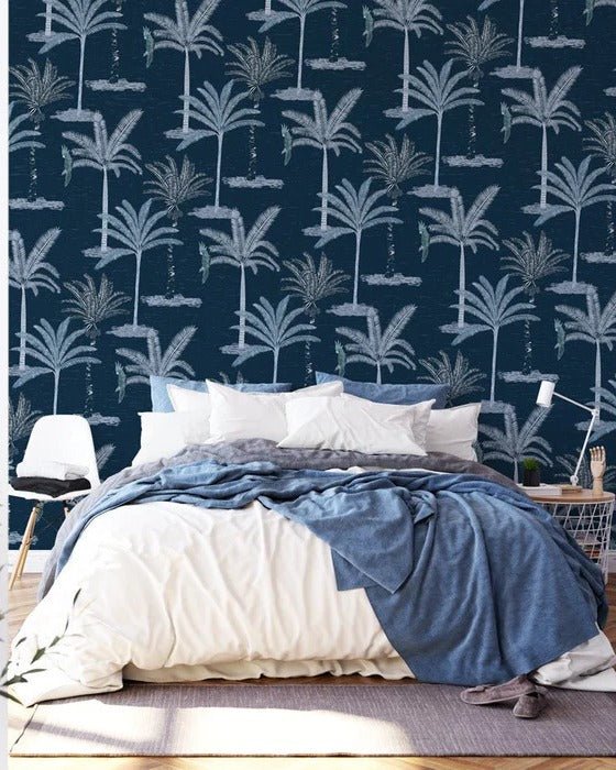 Papier peint palmier jungle bleu